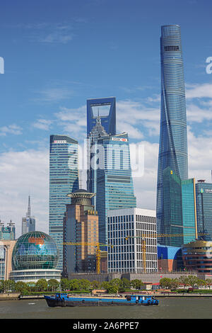 Editorial: SHANGHAI, CHINA, April 16, 2019 - View of some skyscrapers in Pudong in Shanghai Stock Photo