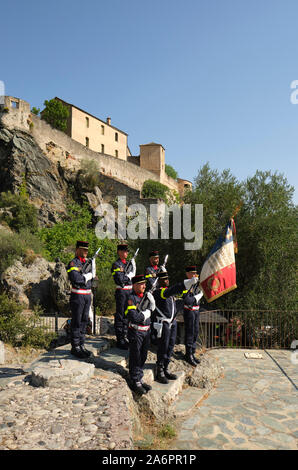 Commemorating Bastille Day - The National Day of France in Corte Corsica France 14th July 2019 - UIISC 5 armed military civil security protection unit Stock Photo