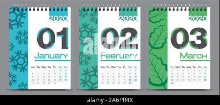 Vector calendar design with 2020 seasons concept Stock Vector