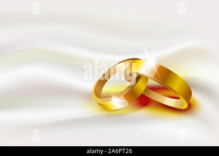 Vector illustration of two wedding rings on silk background Stock Vector