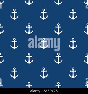 Vector seamless pattern with white anchors on a blue background. Stock Vector