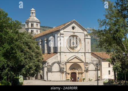 Exterior of the Abbey of Fossanova, Latina, Lazio, Italy, medieval monument Stock Photo