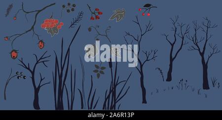 Forest Buliding Collection in black. Vector Illustration Stock Vector