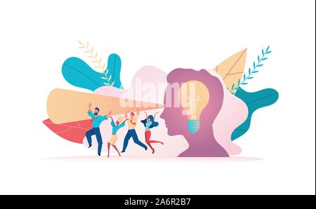 Big boss head light bulb. Light from eyes indicates path of development and new ideas. Metaphor of search for ideas. Concept leader CEO makes the righ Stock Vector