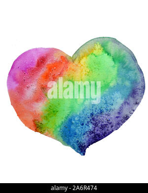 Rainbow heart in watercolor, colorful bright illustration Stock Photo
