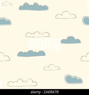 Seamless Pattern with hand drawn cute clouds. For posters, wrapping paper, card, postcards, wall art, textile, wall art design, decorations, etc. Vect Stock Vector