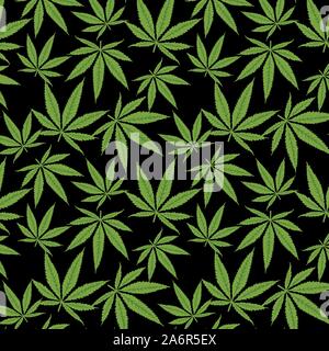Seamless black vector pattern of hand drawn marijuana leaves Stock Vector