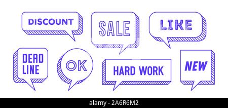 Speech Bubble. Set of 3d and 2d line speech bubble Stock Vector