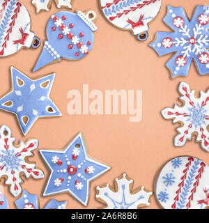 Retro Christmas background with star shaped cookies Stock Photo