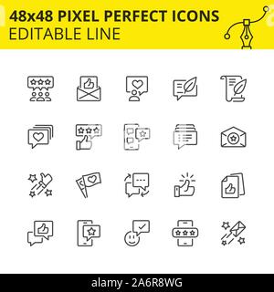 Simple set of icons for feedback flows in marketing and social networking. 48x48 Pixel perfect icon, editable stroke. Vector. Stock Vector