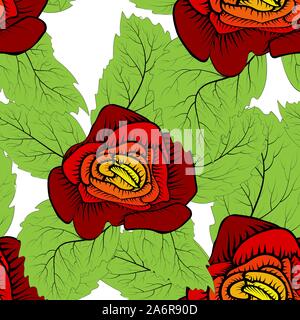Pattern with red rose seamless onbackground. Flower blossom. Abstract flower illustration. Red rose seamless, great design for any purposes Stock Vector