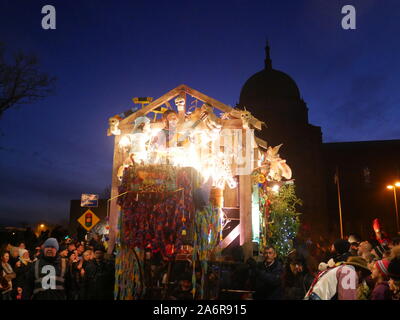 Dublin. 28th Oct, 2019. People participate in a Halloween parade in Galway, Ireland, Oct. 27, 2019. A Halloween parade was held here on Sunday night, attracting thousands of local residents and tourists. Credit: Xinhua/Alamy Live News Stock Photo