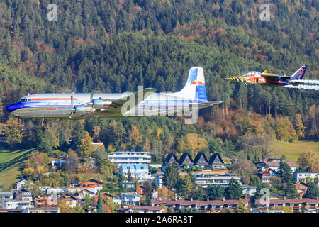 Innsbruck/Austria October 26, 2019: Red Bull The Flying Bulls  Douglas DC-6B  at InnsbruckAirport. Stock Photo