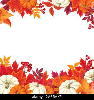 Autumn frame with pumpkins and colorful leaves isolated on transparent ...