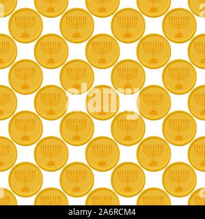 Illustration on theme big colored pattern Hanukkah, seamless set menorah. Seamless pattern consisting of collection menorah, accessory holiday Hanukka Stock Vector