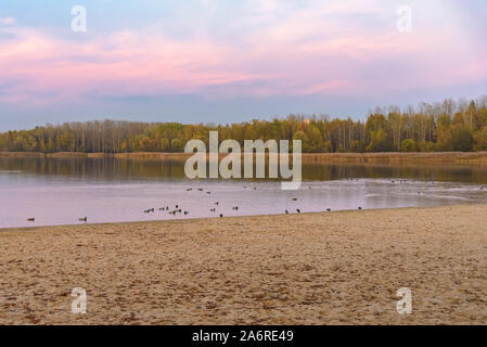 Evening autumn of Pogoria III lake in Dabrowa Górnicza, Poland Stock Photo