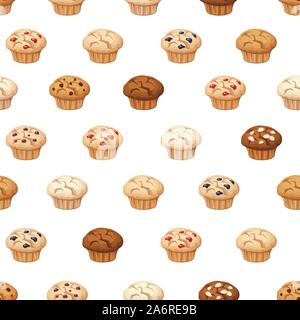 Vector seamless pattern with muffins on a white background. Stock Vector