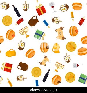 Illustration on theme big colored pattern Hanukkah, seamless set clay jug. Seamless pattern consisting of collection jug liquid oil, accessory holiday Stock Vector