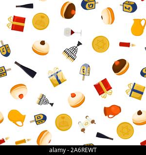 Illustration on theme big colored pattern Hanukkah, seamless set clay jug. Seamless pattern consisting of collection jug liquid oil, accessory holiday Stock Vector