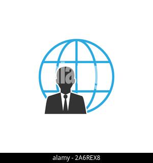 Global user, businessman icon. Vector illustration, flat design Stock Vector
