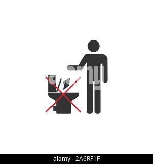 No toilet icon, No littering in toilet sign. Vector illustration, flat design Stock Vector