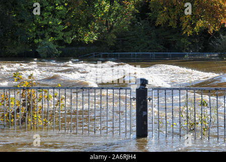 White water on a severely swollen River Severn in Shropshire after heavy rain caused flooding Stock Photo