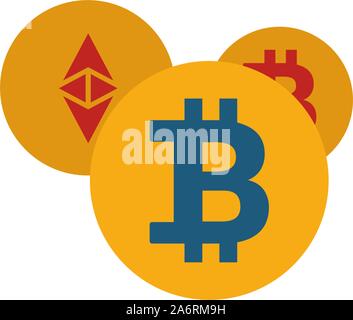 Cryptocurrency icon set. Four elements in diferent styles from fintech icons collection. Creative cryptocurrency icons filled, outline, colored and Stock Vector