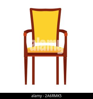 Classic chair yellow vector icon front view. Furniture home interior isolated. Retro luxury room sit. Cartoon sofa flat stool Stock Vector