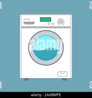 Washing machine vector laundry flat icon front. Housework appliance clothes equipment clean. Domestic water laundromat simple Stock Vector