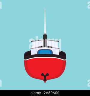 Fishing boat back view vector icon. Sea ship water marine vessel transport isolated. Sail flat commercial cartoon offshore tanker Stock Vector