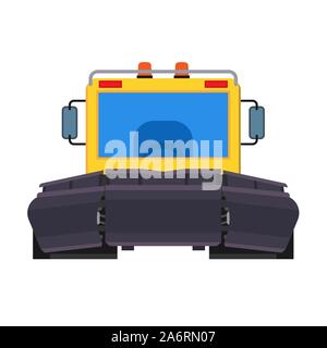Snow plow tractor front view vector icon equipment machine. Removal winter vehicle loader. Clean road truck with scoop Stock Vector