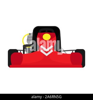 Kart vector illustration red car front view. Race go cart sport vehicle isolated. Activity cartoon extreme adventure draft Stock Vector