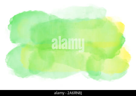 Light green and yellow transparent pastel watercolor stroles on white background. Stock Photo