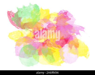 Color explosion - modern pastel watercolor splashes  of pink, red, green and yellow on white background Stock Photo