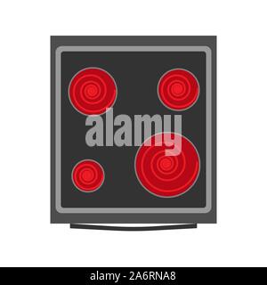 Stove top view vector kitchen cooking appliance. Gas heat hot domestic equipment oven. Energy power burner ring Stock Vector