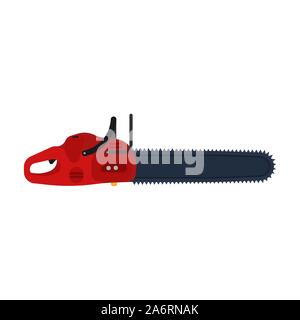 Chainsaw vector flat icon tool equipment. Work blade machine wood. Industry power tree lumberjack symbol. Manual electric engine Stock Vector