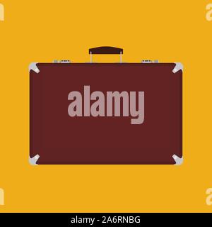 Suitcase travel front view vector icon. Baggage vacation bag isolated white. Journey handle brown trolley valise Stock Vector