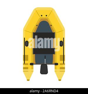 Inflatable boat top view vector icon equipment. Yellow water travel river ship. Fishing vessel adventure motor raft Stock Vector