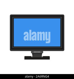 Monitor screen front view display vector icon. Above computer electronic isolated white. Flat PC device equipment office Stock Vector