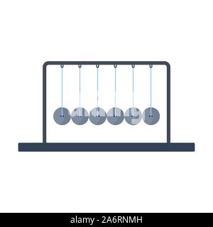 Newton cradle ball balance vector icon. Pendulum motion physics sphere action gravity. Flat education pictogram Stock Vector