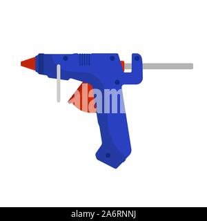 Glue gun vector adhesive icon craft equipment tool. Hot repair work appliance silicone. Affix blue pistol sealant paste Stock Vector