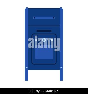 Mail box front view blue letter post vector icon. Delivery symbol message postage address. Business service cartoon shipment Stock Vector