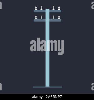 Power line energy vector flat icon sign. Industry tower cable equipment. High wire pole voltage renewable. Tall steel supply Stock Vector