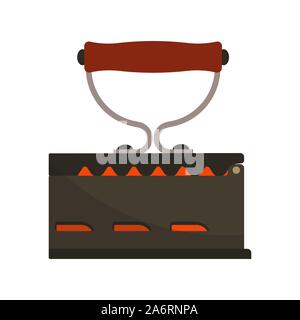 Old clothes iron vector flat icon retro appliance. Household domestic side view equipment. Flatiron smoothing tool laundry Stock Vector