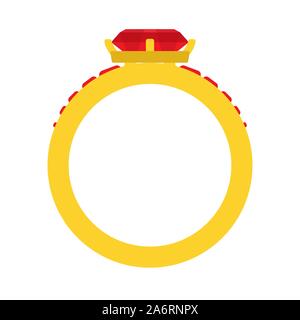 Ring fashion romance celebration sign vector icon. Wedding gold flat engagement metal. Groom red gem shape Stock Vector