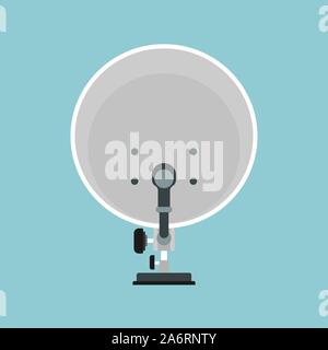 Satellite antenna back view vector flat icon radio. Wireless dish radar network television broadcasting signal global space Stock Vector