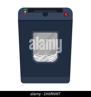 Shredder paper machine vector flat document destroy. Confidential business office secret. Paperwork  garbage equipment file Stock Vector