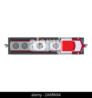 Train top view vector flat transport railway. Cartoon track railroad travel locomotive city. Traffic cargo passenger urban wagon Stock Vector