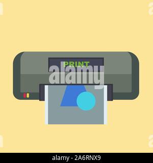 Printer office machine vector icon device design. Graphic digital ink job business pictogram simple flat electronic Stock Vector