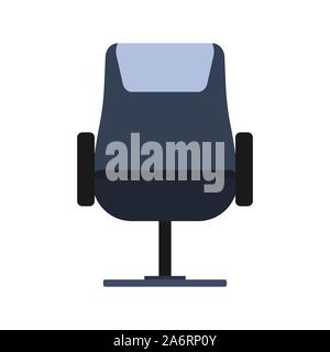 Office chair front view vector icon fruniture. Seat business interior element work job. Black flat ergonomic equipment Stock Vector